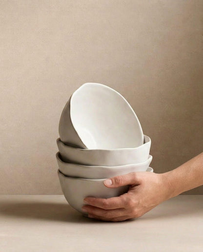 Set of 4 White Bowls 5.9" stoneware ceramic — Pure Collection