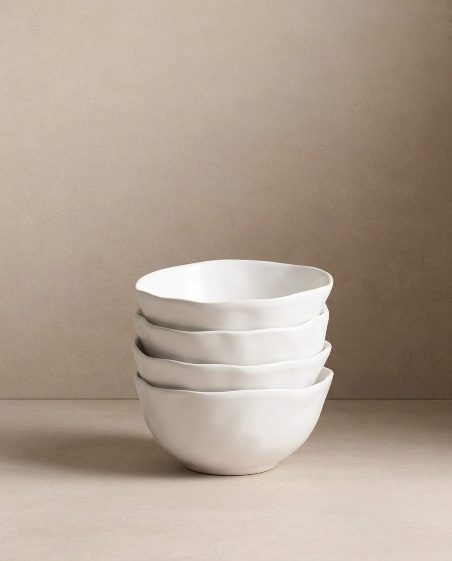 Set of 4 White Bowls 5.9" stoneware ceramic — Pure Collection