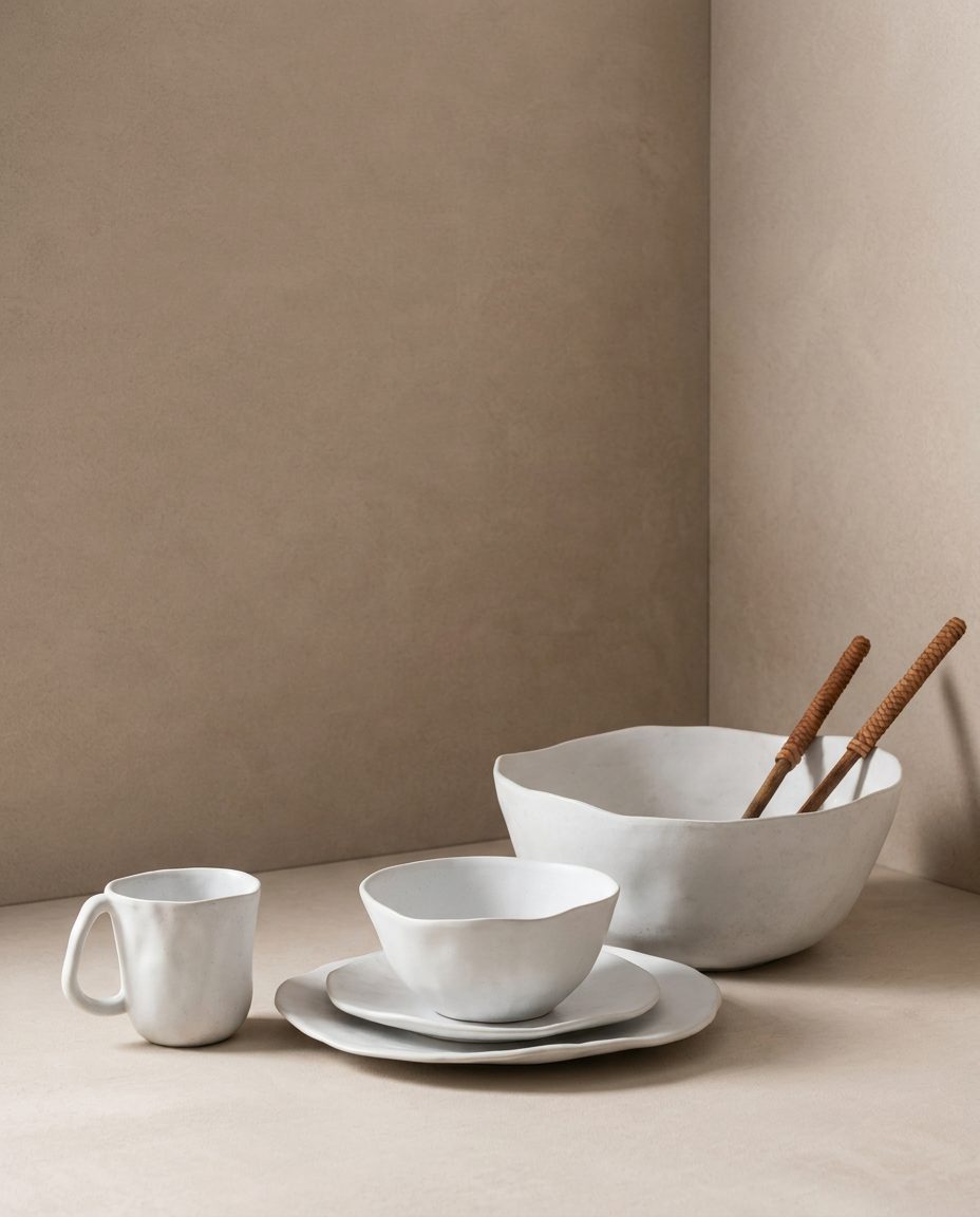 Set of 16 White stoneware ceramic Dinnerware — Pure Collection