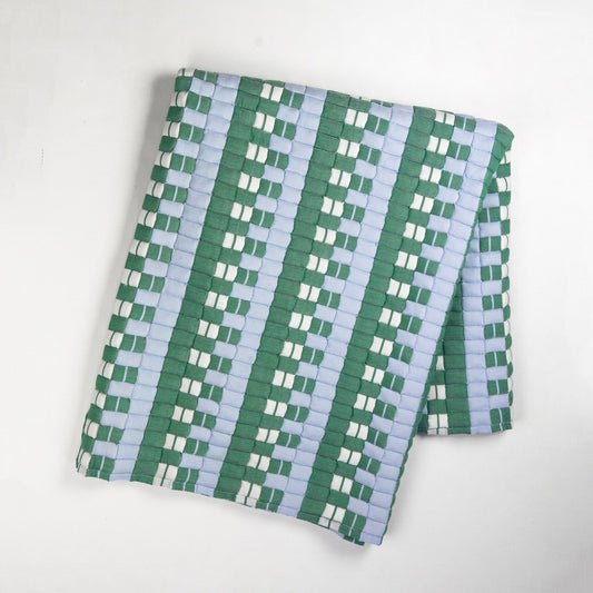Quilted Sujani Throw Blanket - Soft Blue, White and Green - mosswell.us