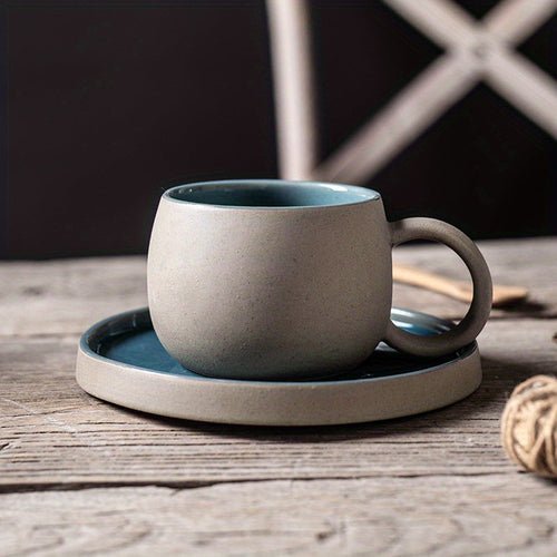 Retro Colorblock Insulated Ceramic Coffee Mug and Saucer Set - mosswell.us