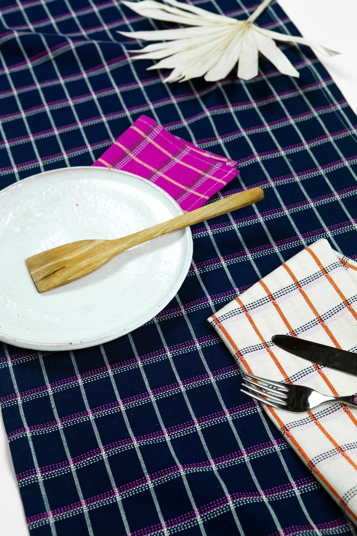San Lucas Plaid Navy Table Runner - mosswell.us