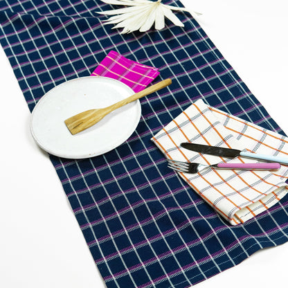 San Lucas Plaid Navy Table Runner - mosswell.us