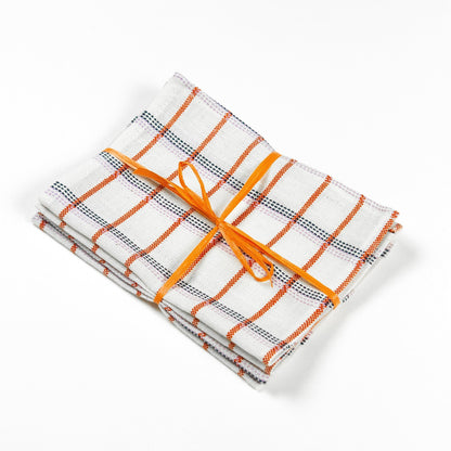 San Lucas Plaid White & Orange Cocktail Napkins Set of 4 - mosswell.us