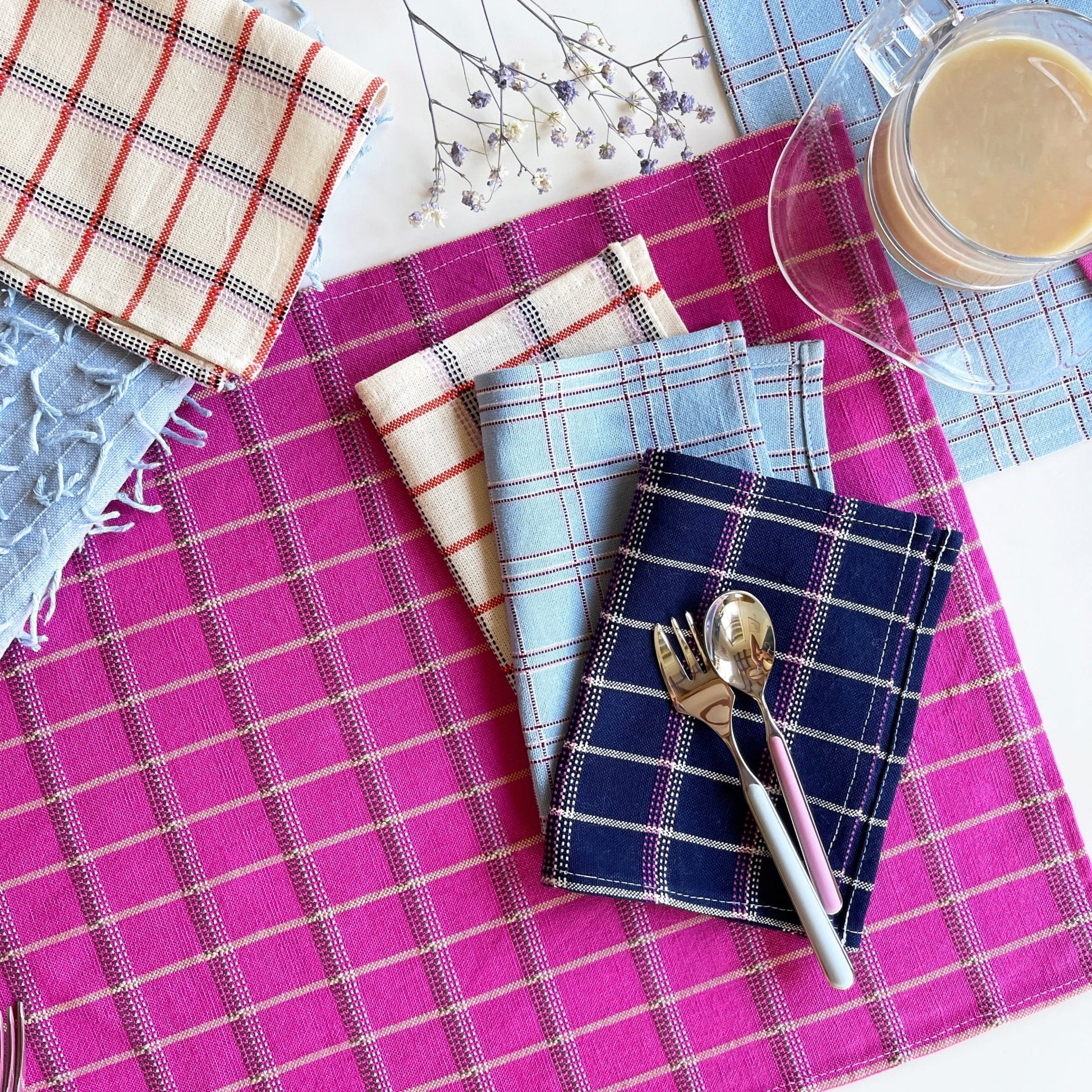 San Lucas Plaid White & Orange Cocktail Napkins Set of 4 - mosswell.us