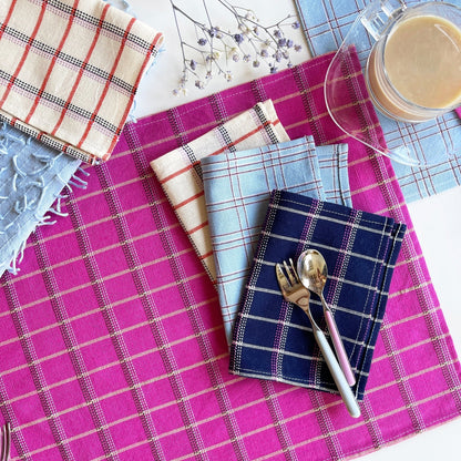 San Lucas Plaid White & Orange Cocktail Napkins Set of 4 - mosswell.us
