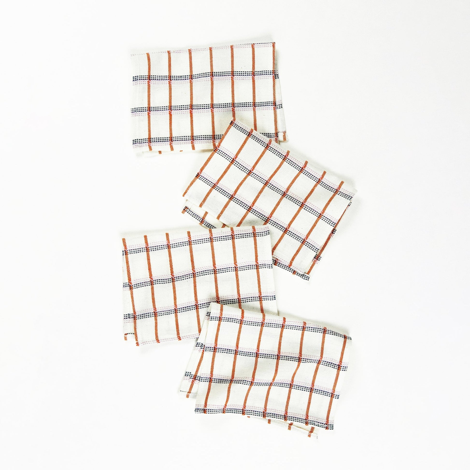 San Lucas Plaid White & Orange Cocktail Napkins Set of 4 - mosswell.us
