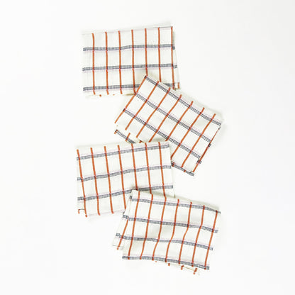 San Lucas Plaid White & Orange Cocktail Napkins Set of 4 - mosswell.us