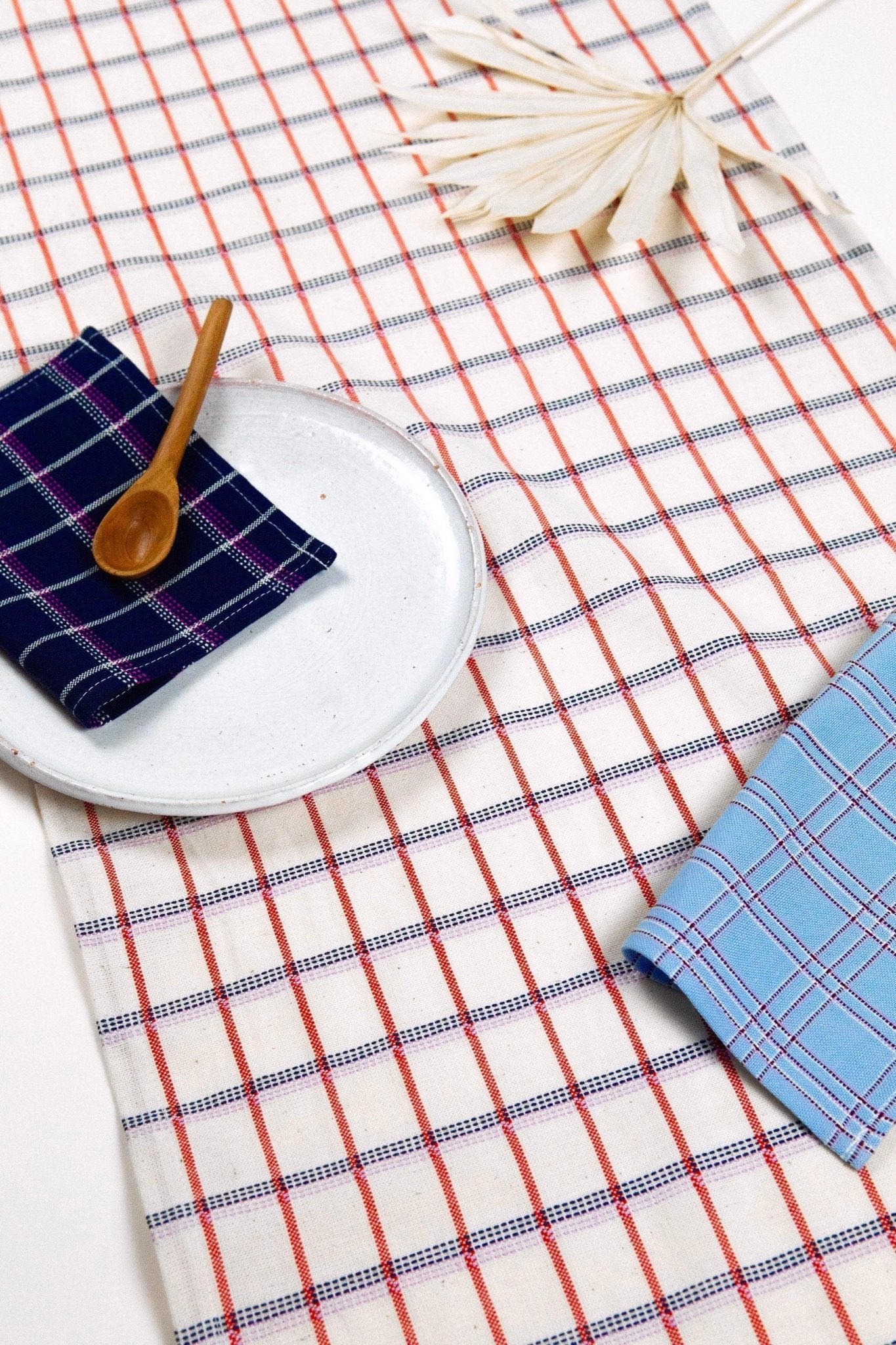 San Lucas Plaid White & Orange Table Runner - mosswell.us