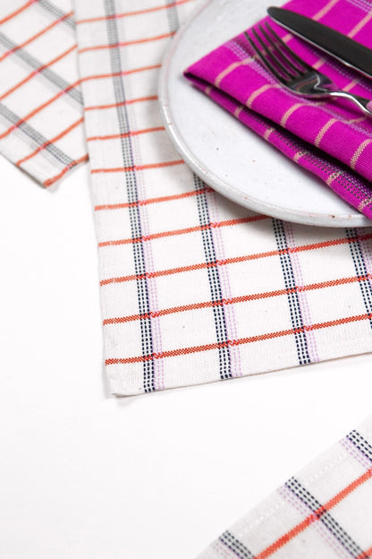 San Lucas Plaid White & Orange Table Runner - mosswell.us