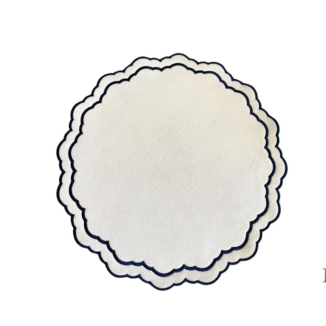 SCARLET WHITE NAVY BLUE ROUND FAUX LEATHER PLACEMAT - mosswell.us
