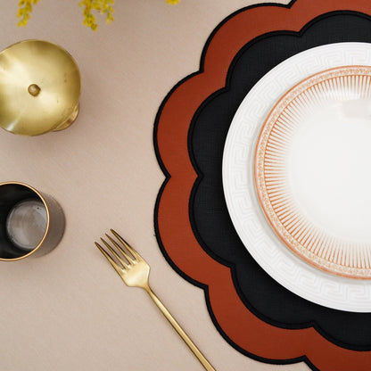 SERENITY BLACK ORANGE SCLALOPED FAUX LEATHER PLACEMAT - mosswell.us