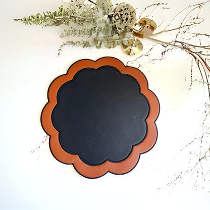 SERENITY BLACK ORANGE SCLALOPED FAUX LEATHER PLACEMAT - mosswell.us