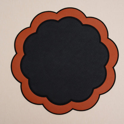 SERENITY BLACK ORANGE SCLALOPED FAUX LEATHER PLACEMAT - mosswell.us