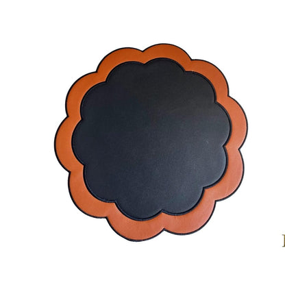 SERENITY BLACK ORANGE SCLALOPED FAUX LEATHER PLACEMAT - mosswell.us