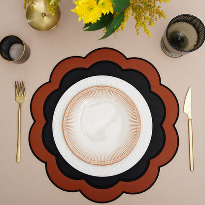 SERENITY BLACK ORANGE SCLALOPED FAUX LEATHER PLACEMAT - mosswell.us