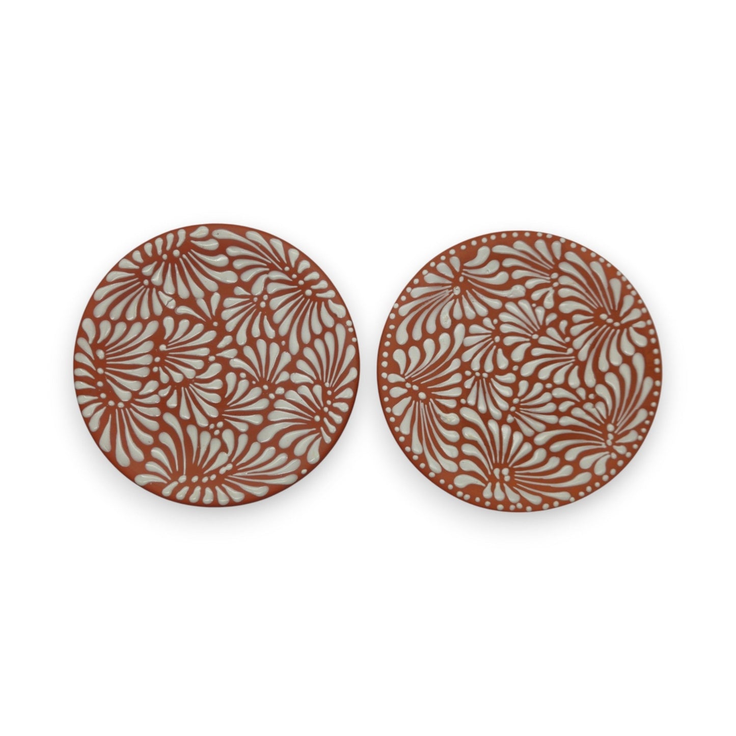 Set of 4 Brown & White Talavera Wall Plates | 10" Decorative Display - Cat Rodeo