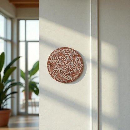 Set of 4 Brown & White Talavera Wall Plates | 10" Decorative Display - Cat Rodeo