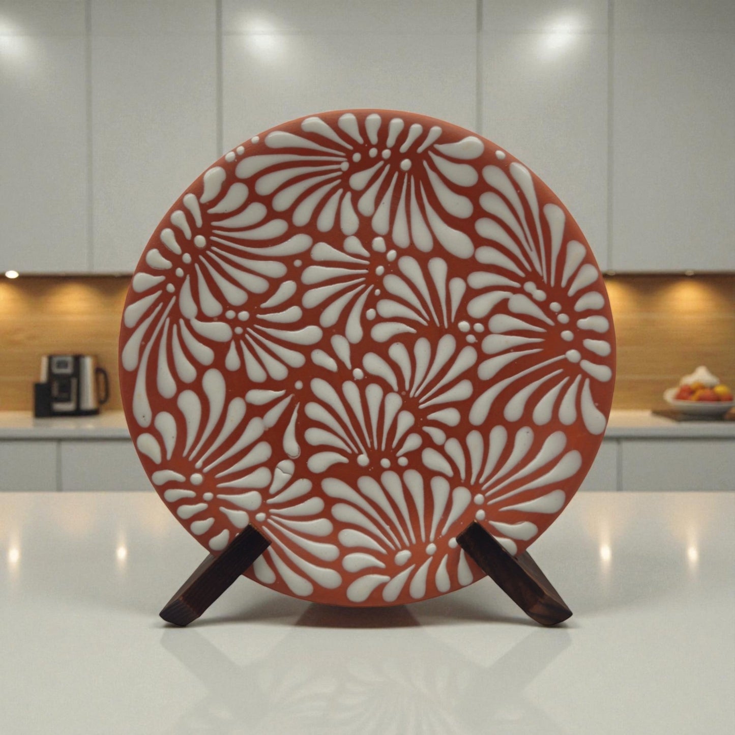 Set of 4 Brown & White Talavera Wall Plates | 10" Decorative Display - Cat Rodeo