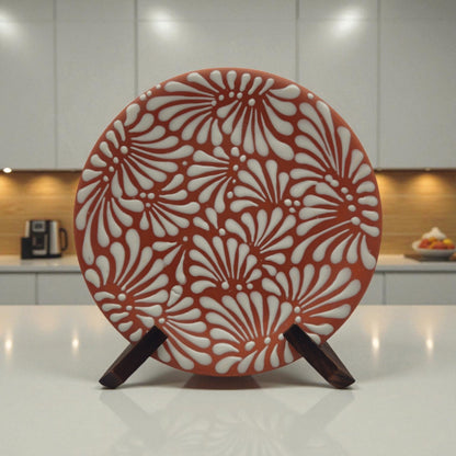 Set of 4 Brown & White Talavera Wall Plates | 10" Decorative Display - Cat Rodeo