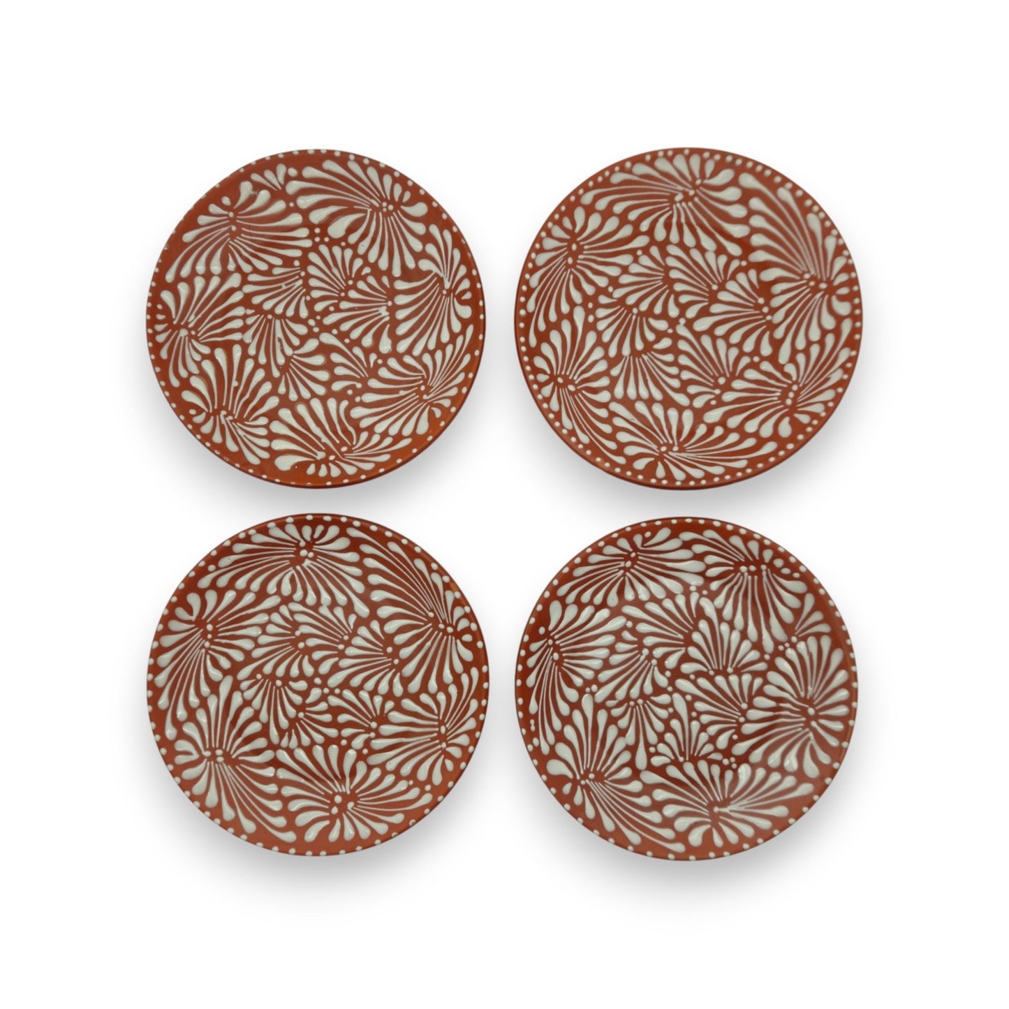 Set of 4 Brown & White Talavera Wall Plates | 11.5" Decorative Plates - Cat Rodeo