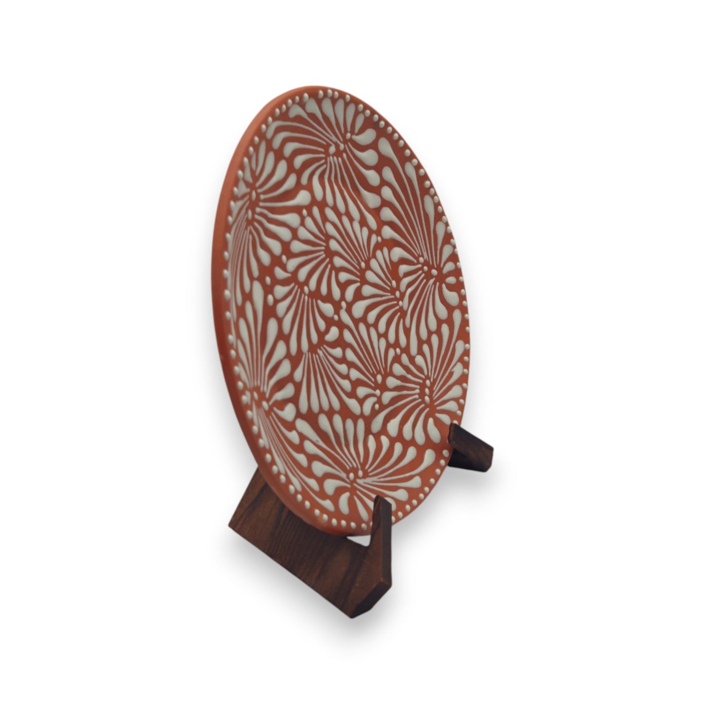 Set of 4 Brown & White Talavera Wall Plates | 11.5" Decorative Plates - Cat Rodeo