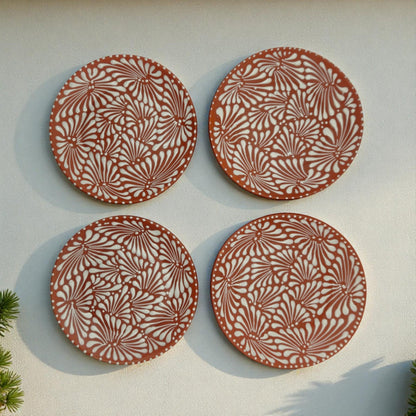 Set of 4 Brown & White Talavera Wall Plates | 11.5" Decorative Plates - Cat Rodeo