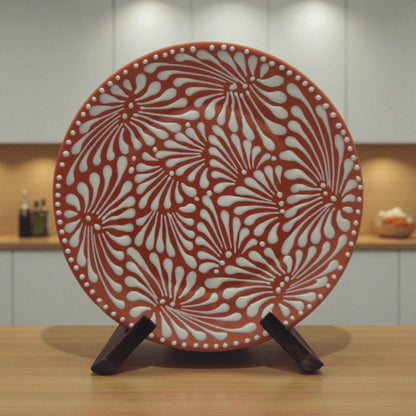 Set of 4 Brown & White Talavera Wall Plates | 11.5" Decorative Plates - Cat Rodeo