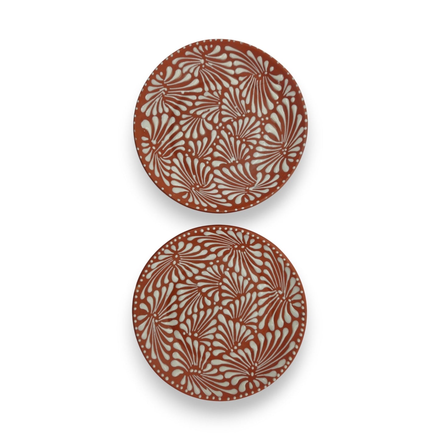 Set of 4 Brown & White Talavera Wall Plates | 11.5" Decorative Plates - Cat Rodeo
