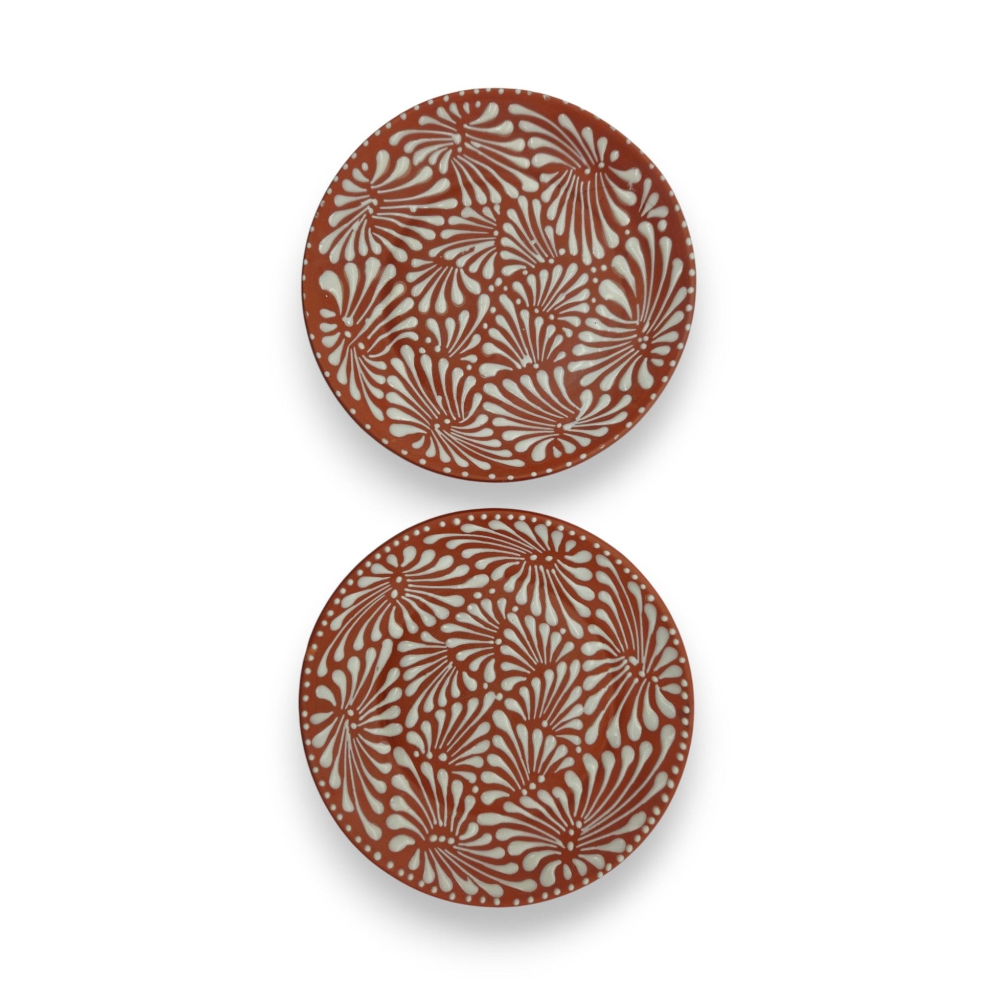 Set of 4 Brown & White Talavera Wall Plates | 11.5" Decorative Plates - Cat Rodeo