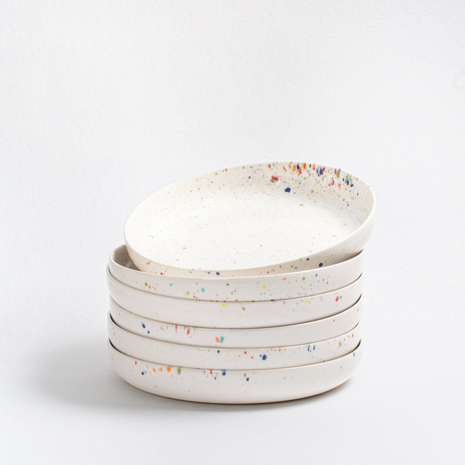 Set of 6 White Low Pasta Plates 9" stoneware ceramic — Party Collection - mosswell.us