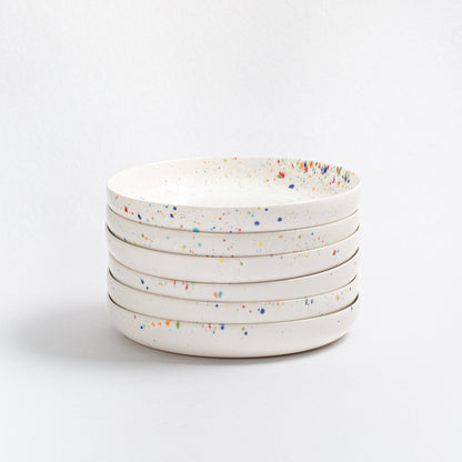 Set of 6 White Low Pasta Plates 9" stoneware ceramic — Party Collection - mosswell.us