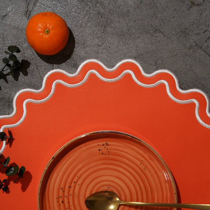 SOLACE ORANGE & WHITE SCALLOPED FAUX LEATHER PLACEMAT - mosswell.us