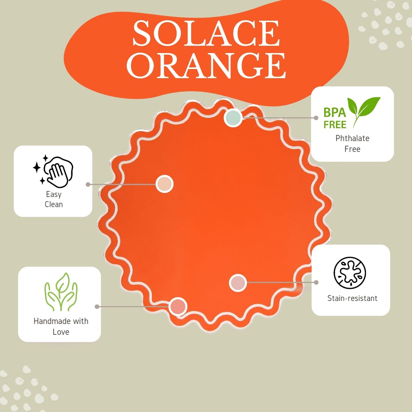 SOLACE ORANGE & WHITE SCALLOPED FAUX LEATHER PLACEMAT - mosswell.us