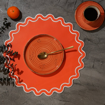 SOLACE ORANGE & WHITE SCALLOPED FAUX LEATHER PLACEMAT - mosswell.us