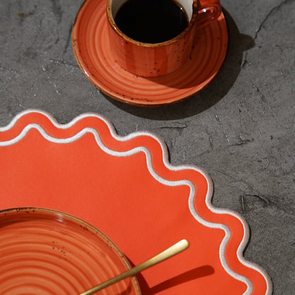 SOLACE ORANGE & WHITE SCALLOPED FAUX LEATHER PLACEMAT - mosswell.us