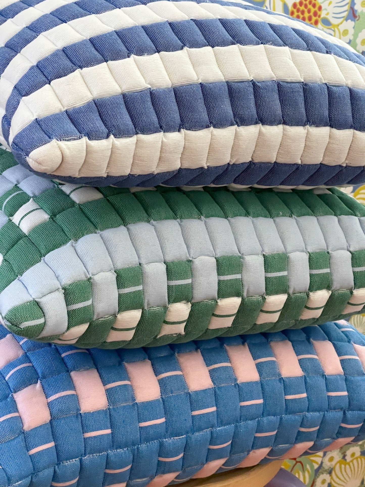 Sujani Quilted Pillow — Baby Blue, White and Green - mosswell.us