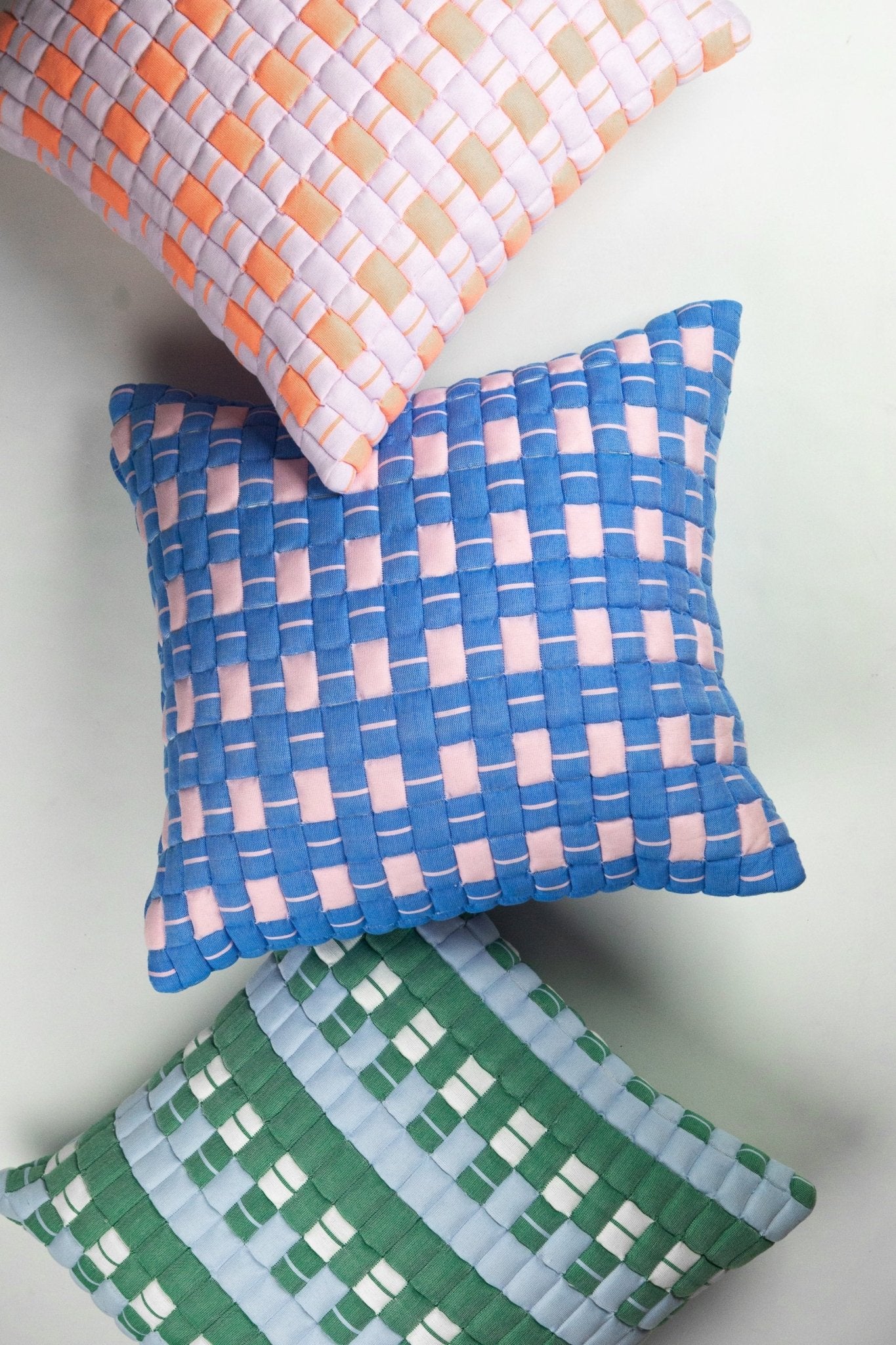 Sujani Quilted Pillow — Baby Blue, White and Green - mosswell.us