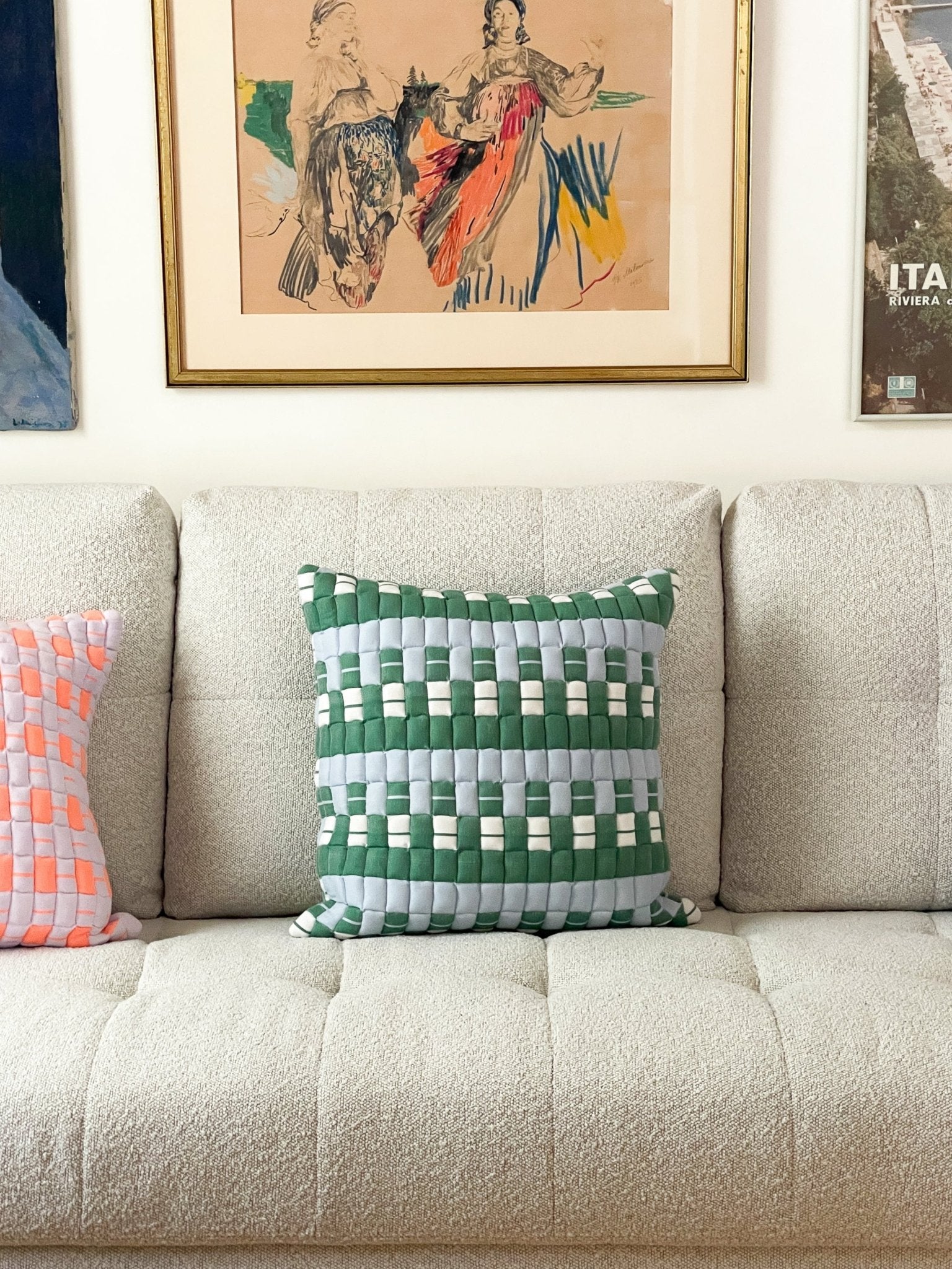 Sujani Quilted Pillow — Baby Blue, White and Green - mosswell.us
