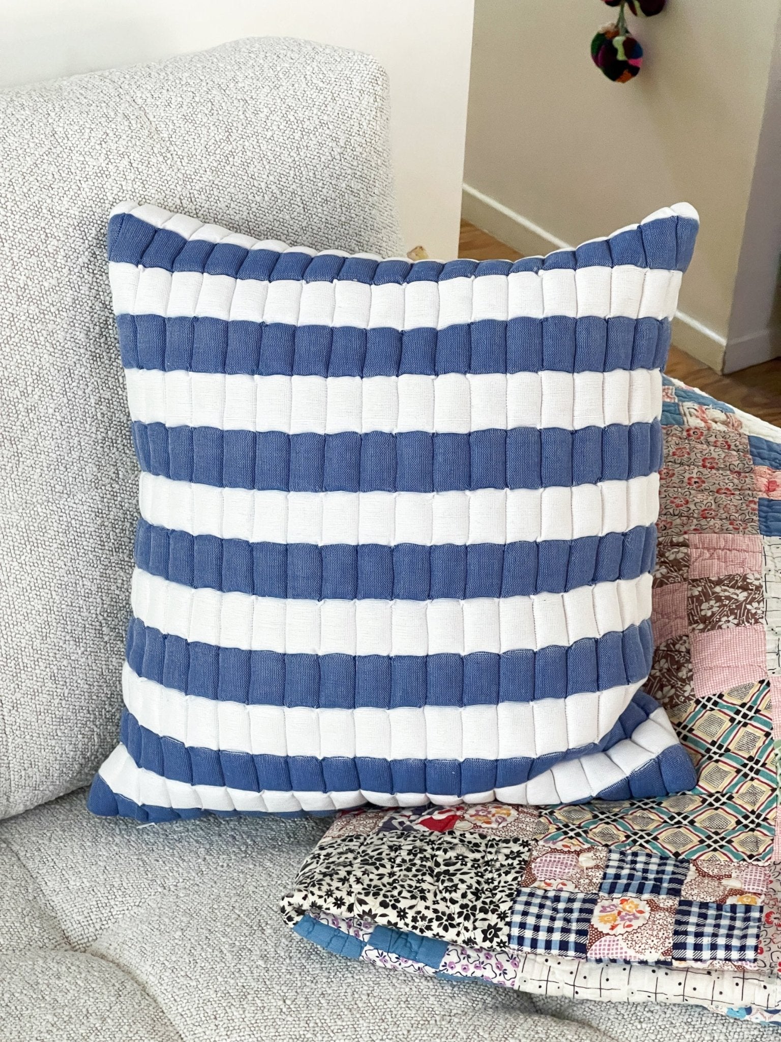 Sujani Quilted Pillow — Blue and White - mosswell.us