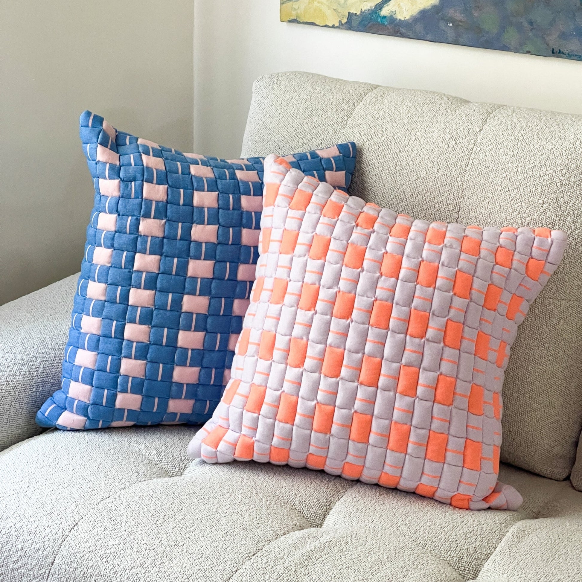 Sujani Quilted Pillow — Pastel Lilac and Neon Orange - mosswell.us