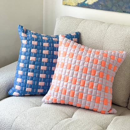 Sujani Quilted Pillow — Pastel Lilac and Neon Orange - mosswell.us