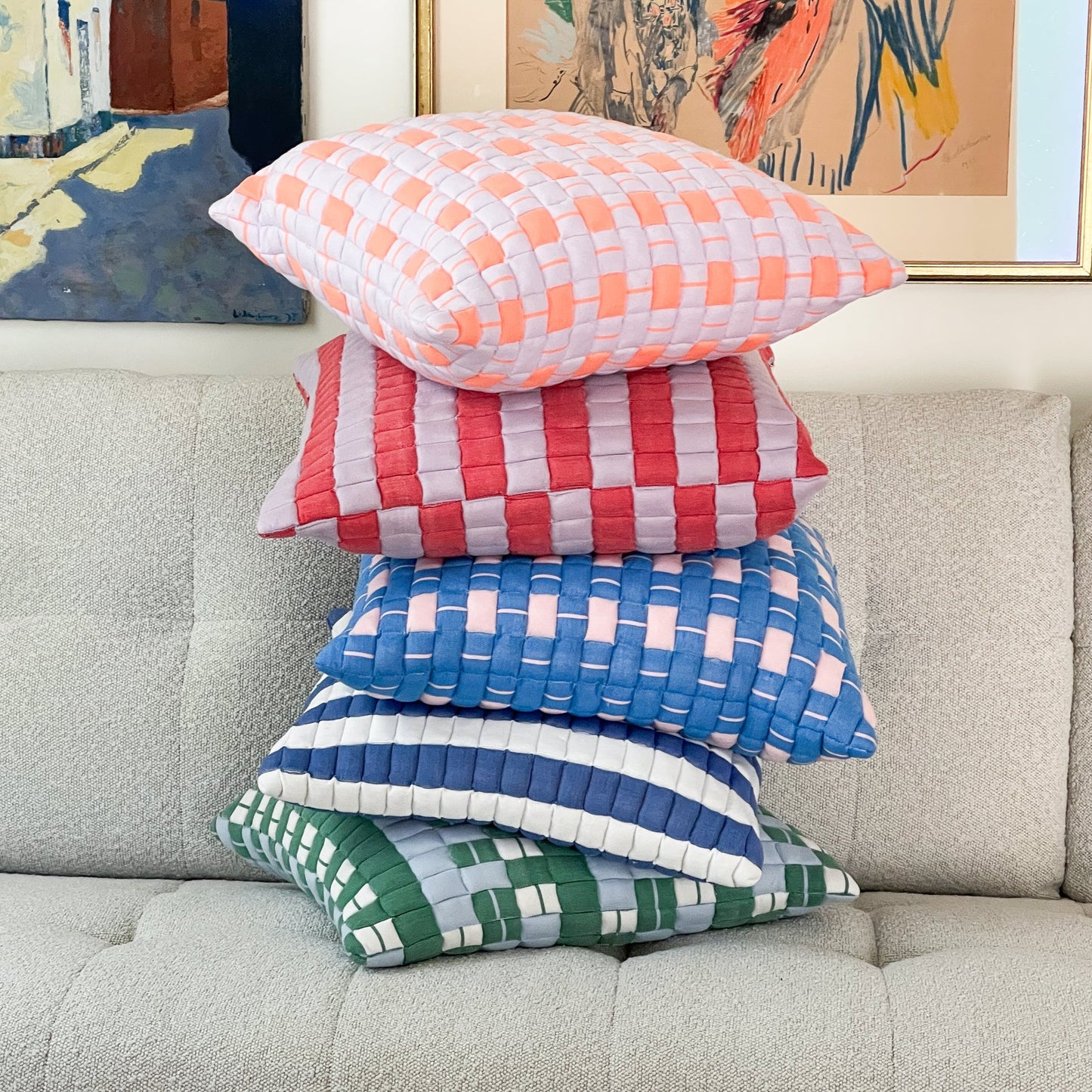 Sujani Quilted Pillow — Pastel Lilac and Neon Orange - mosswell.us