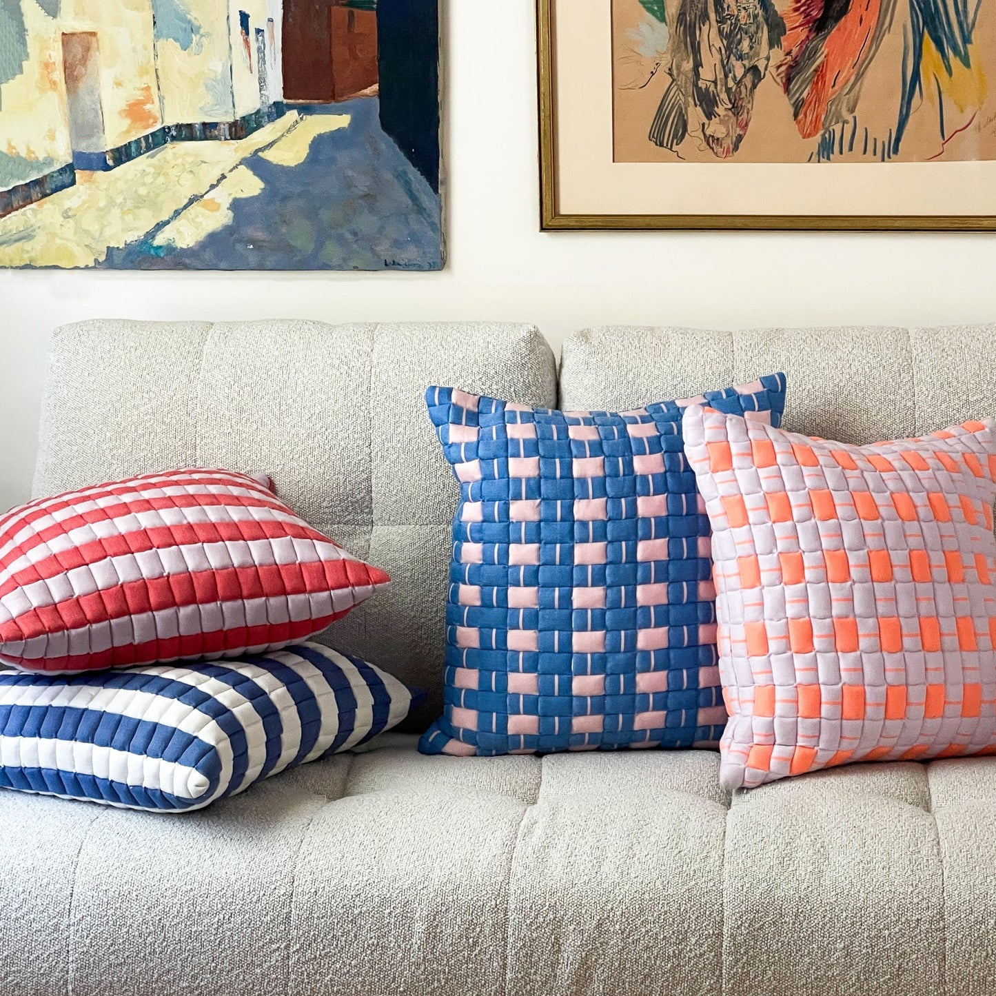 Sujani Quilted Pillow — Pastel Lilac and Neon Orange - mosswell.us