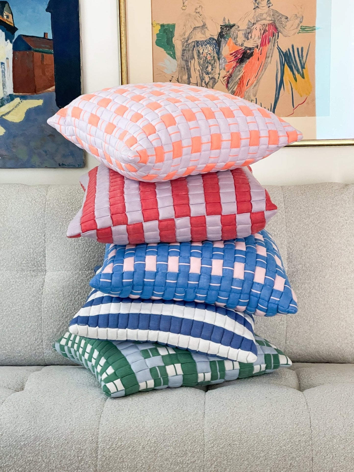 Sujani Quilted Pillow — Soft Lilac and Red - mosswell.us