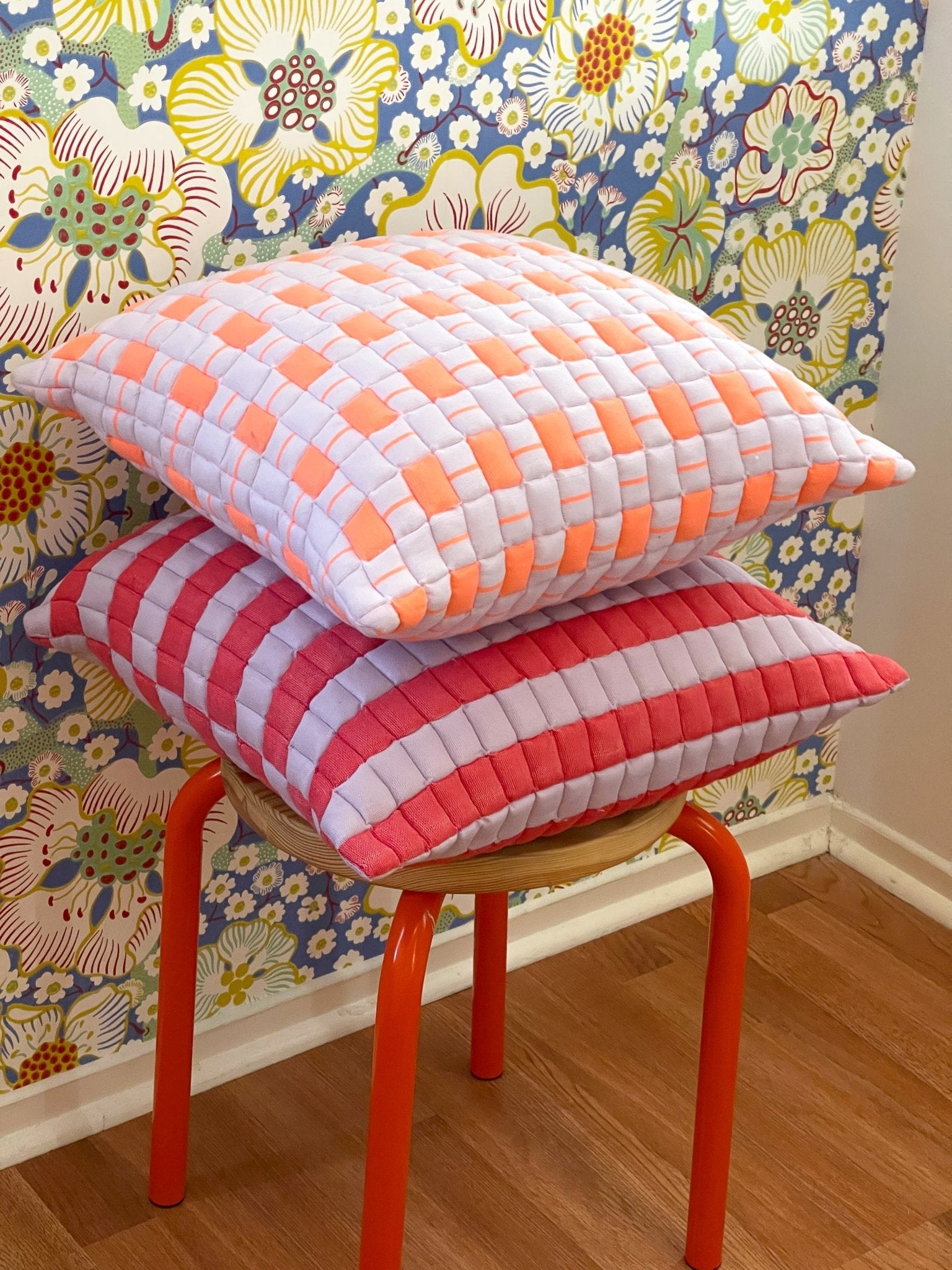 Sujani Quilted Pillow — Soft Lilac and Red - mosswell.us