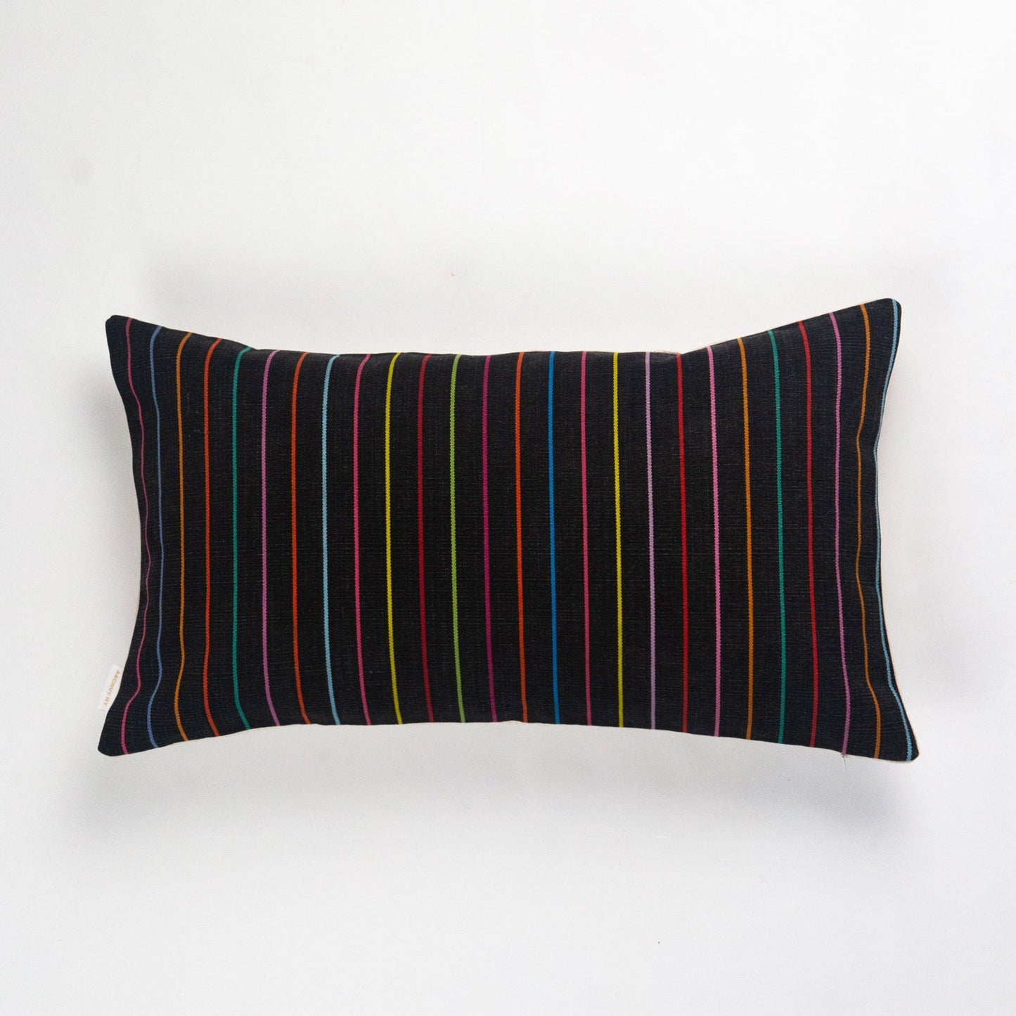 Vintage Washed Black Denim Rainbow Striped Pillow - mosswell.us