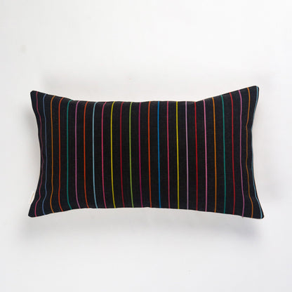 Vintage Washed Black Denim Rainbow Striped Pillow - mosswell.us