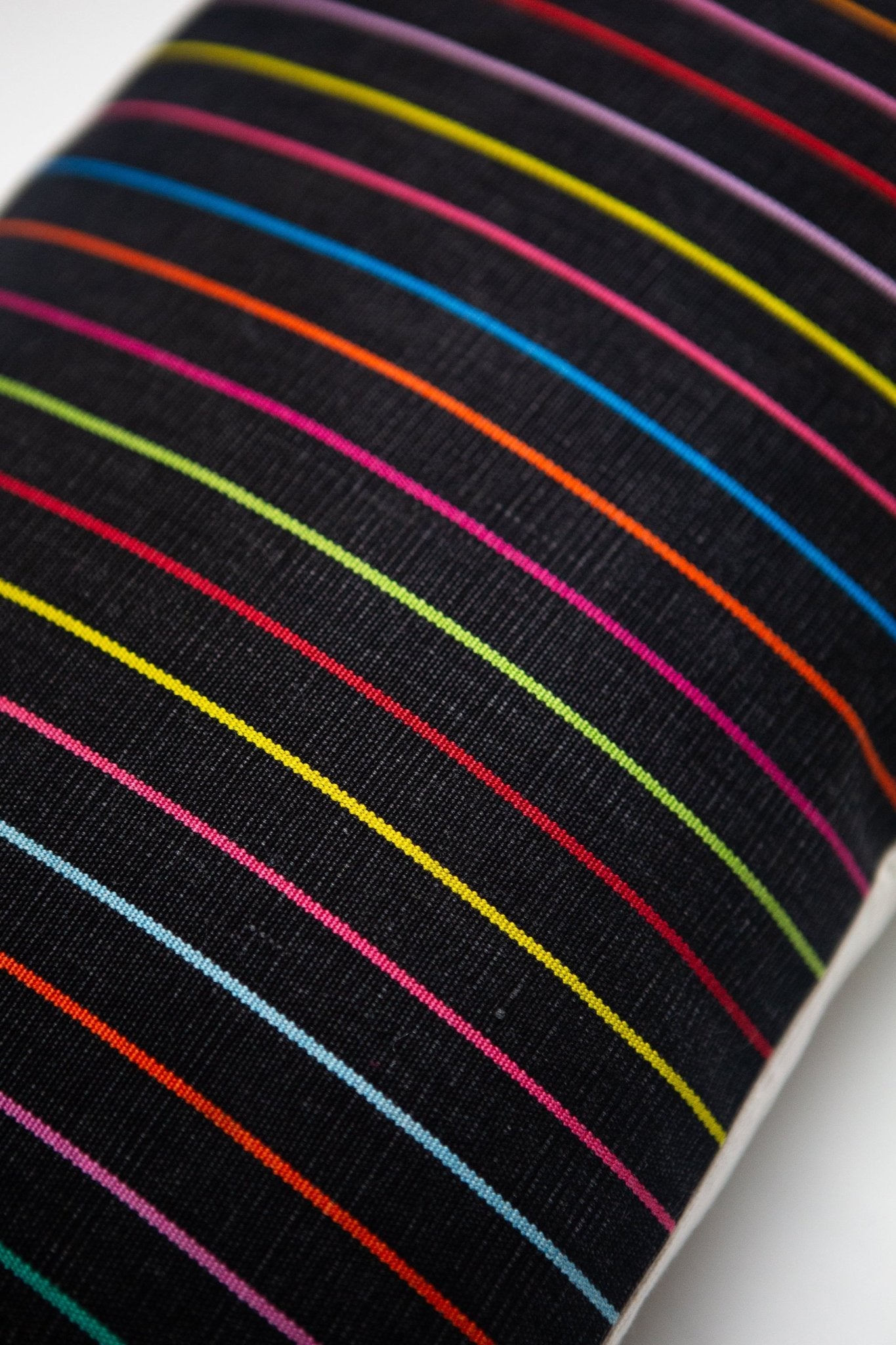 Vintage Washed Black Denim Rainbow Striped Pillow - mosswell.us