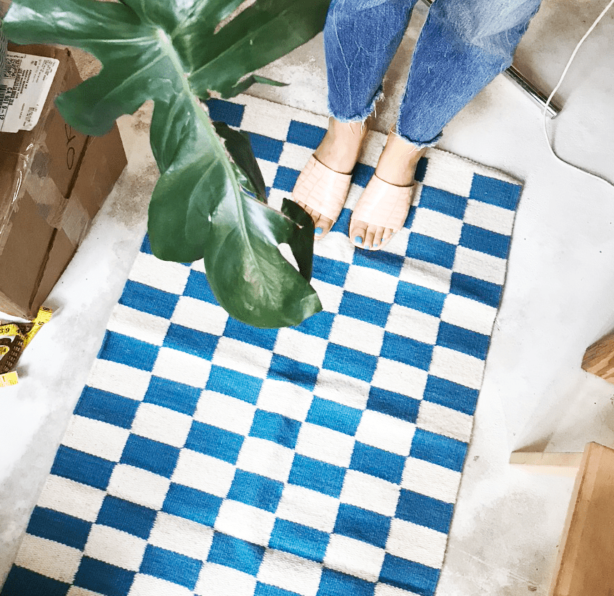 Zapotec Checkered Rug in Blue & Ivory - mosswell.us